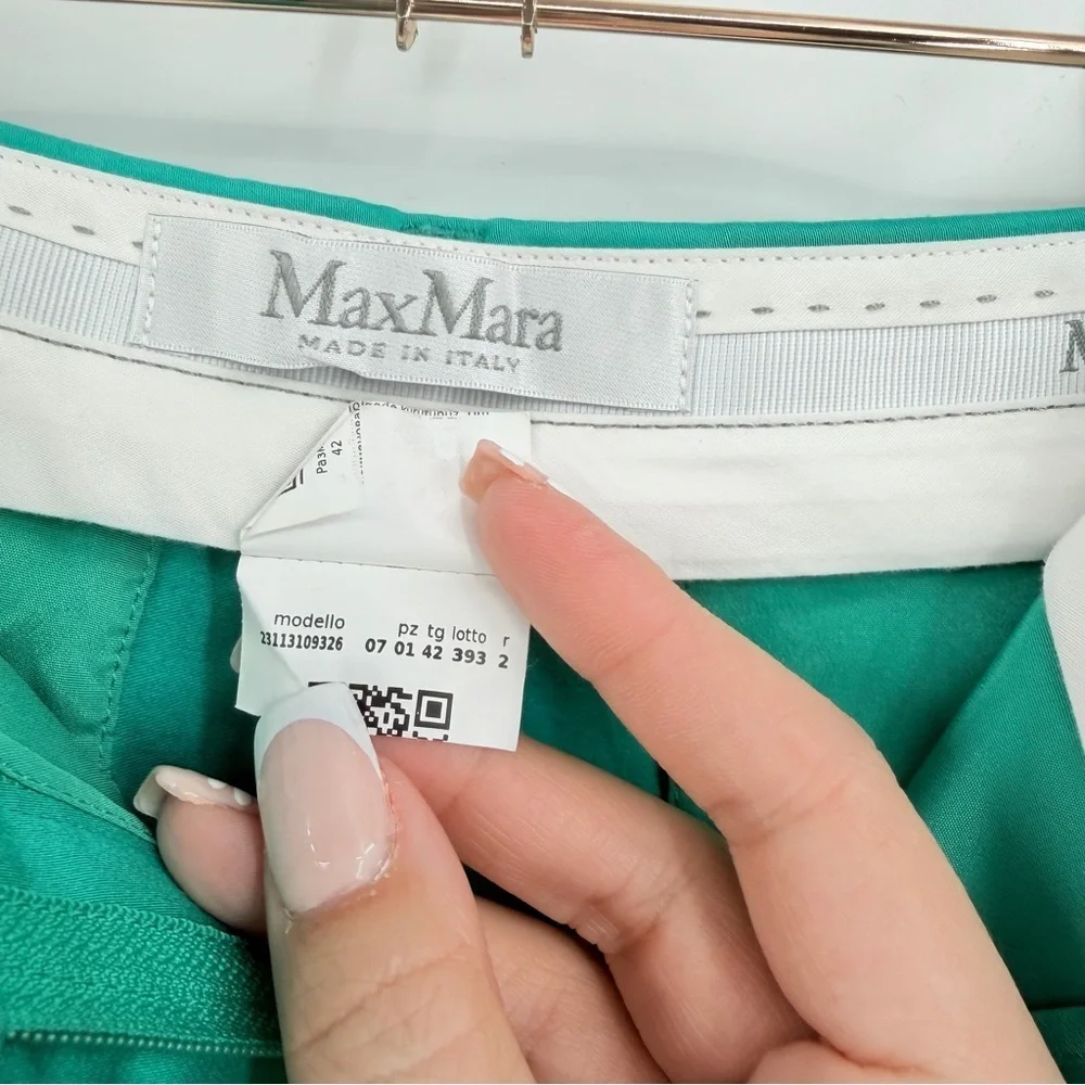 MAX MARA Turquoise Lince Stretch Cotton Cigarette Trousers Spring 2023